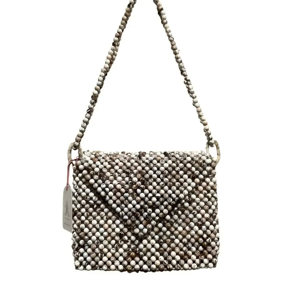 Rachel Ashwell Marble Beaded Shoulder Bag | Neutral Cottagecore Crossbody NWT